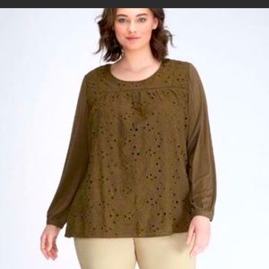 Plus Lane Bryant Eyelet Embroidery Olive Top